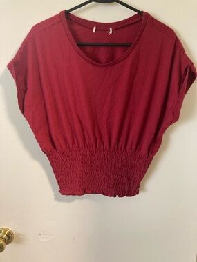 Women's Smocked Waist Crop Top - Burgundy